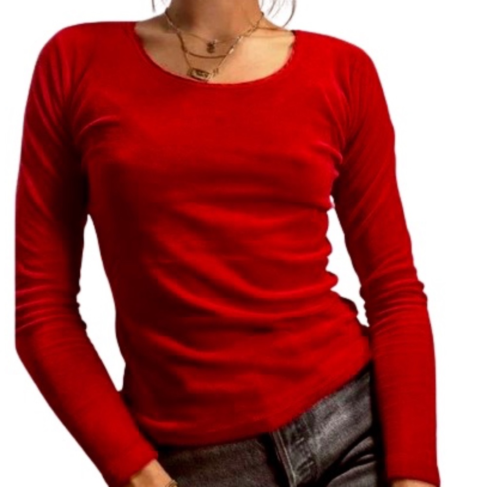 Vintage 90’s GAP Velvet Long Sleeve Shirt size Small Medium Red  with lace neckl